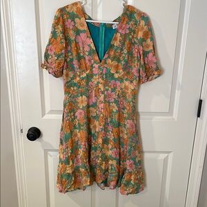 Petal & Pup Turquoise Dress with Orange Floral Pattern